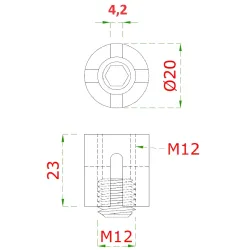 Úchyt pre lanko ø4mm, so zadným závitom M12 Úchyt pre lanko ø4mm, so zadným závitom M12